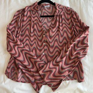 NOON Retro Wave Print Button-Up Blouse – Size S